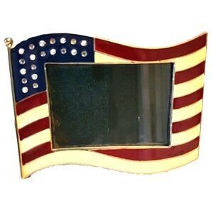 American Flag Metal Picture Photo Frame Patriotic USA Cloisonne with Crystals